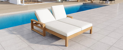 TREXM Outdoor Double Lounge Chair with 5-Position Adjustable Backrest for Each Seat, Wood Patio Chaise Lounge with Removable Cushions for Patio, Poolside, Garden (Light Teak+Beige cushion) image 9