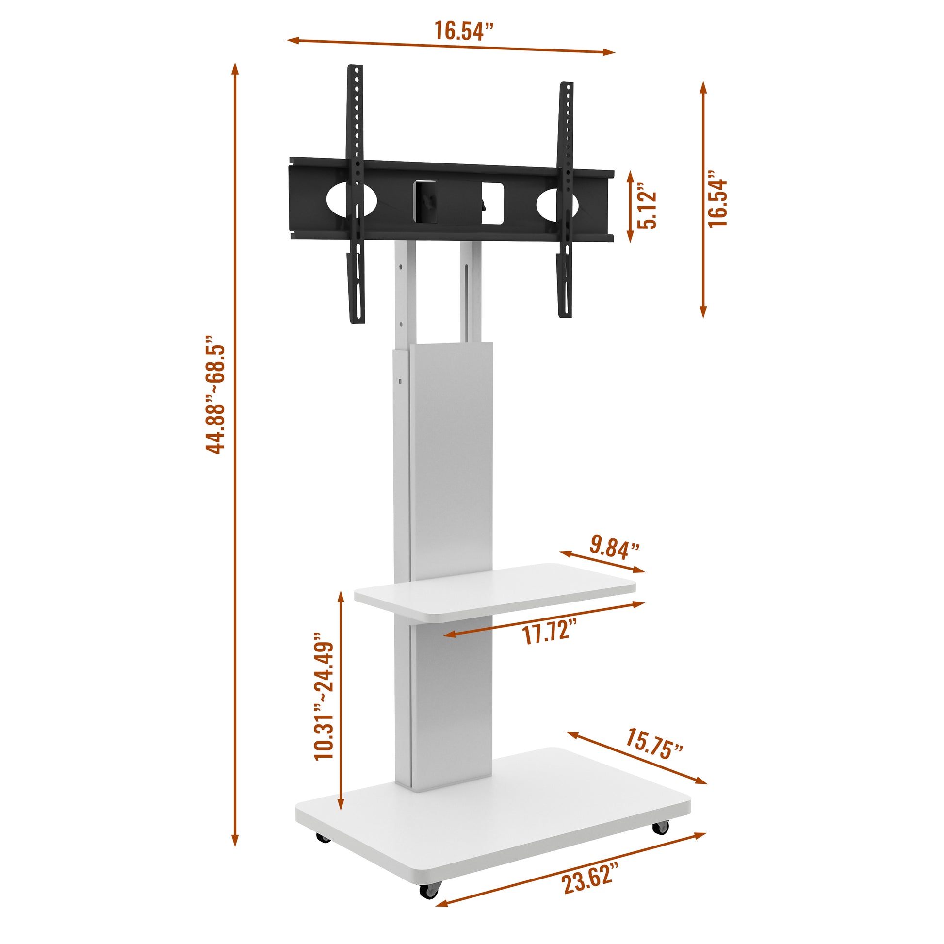 TV Stand with Shelf for Living Room, Bedroom,Offices,Mobile TV Cart for 32-75 inches,Floor Stand with Mount on Lockable Wheels,White image 12