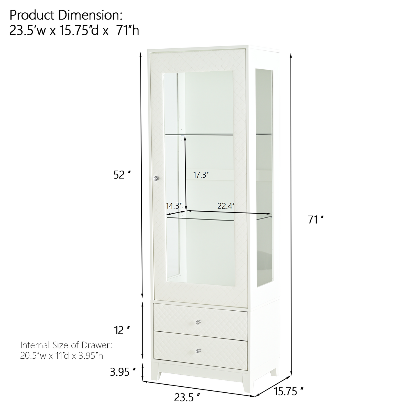 71'' Freestanding Upholstered Display Cabinet, Upholstered Glass Door Cabinet with Ceiling Light,Wine Cabinet with Adjustable Shelves, for Livingroom, Kitchen, Bar & Dining Room - White image 2