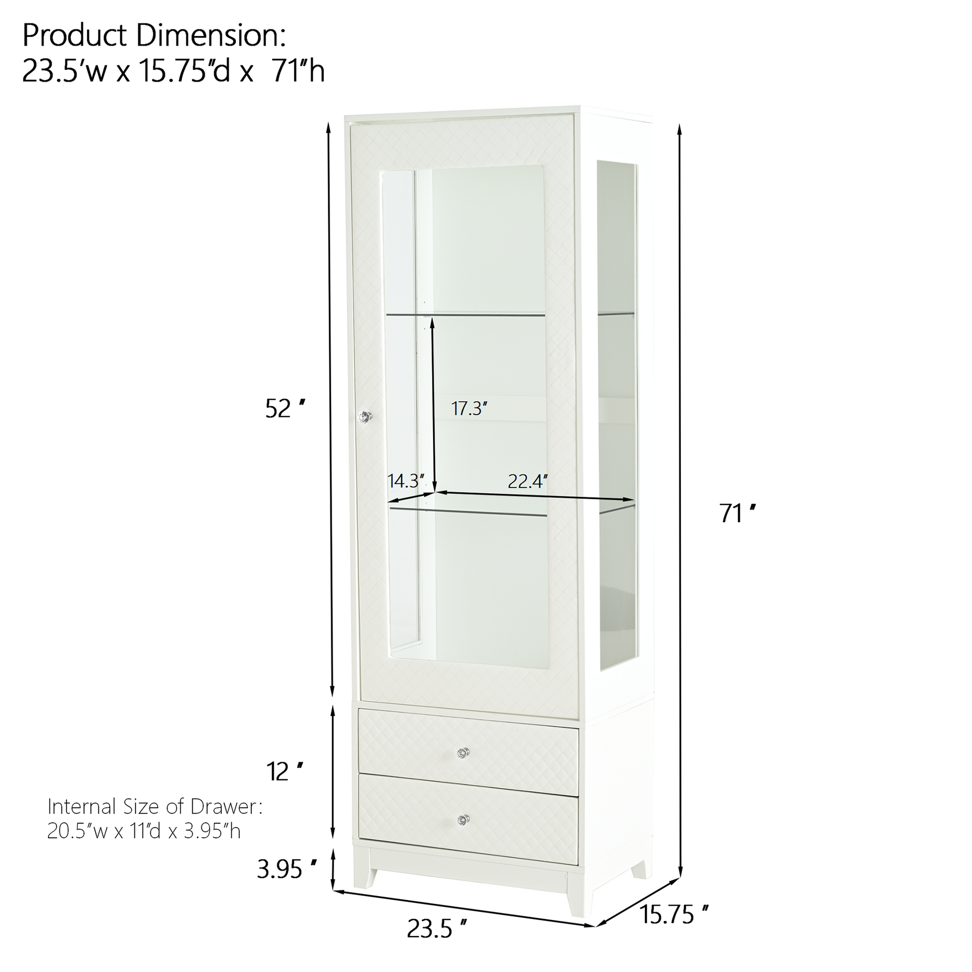 71'' Freestanding Upholstered Display Cabinet, Upholstered Glass Door Cabinet with Ceiling Light,Wine Cabinet with Adjustable Shelves, for Livingroom, Kitchen, Bar & Dining Room - White image 2
