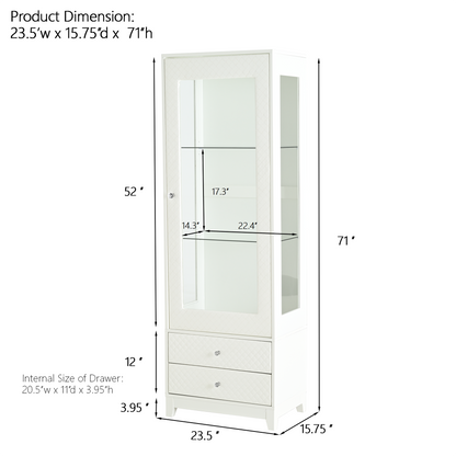 71'' Freestanding Upholstered Display Cabinet, Upholstered Glass Door Cabinet with Ceiling Light,Wine Cabinet with Adjustable Shelves, for Livingroom, Kitchen, Bar & Dining Room - White image 2