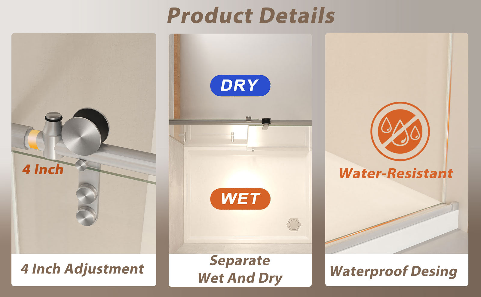 44-48" x 76" H Frameless Sliding Shower Door, 5/16" (8mm) Clear Tempered Glass, Stainless Steel Frame,Brushed Nickel image 12