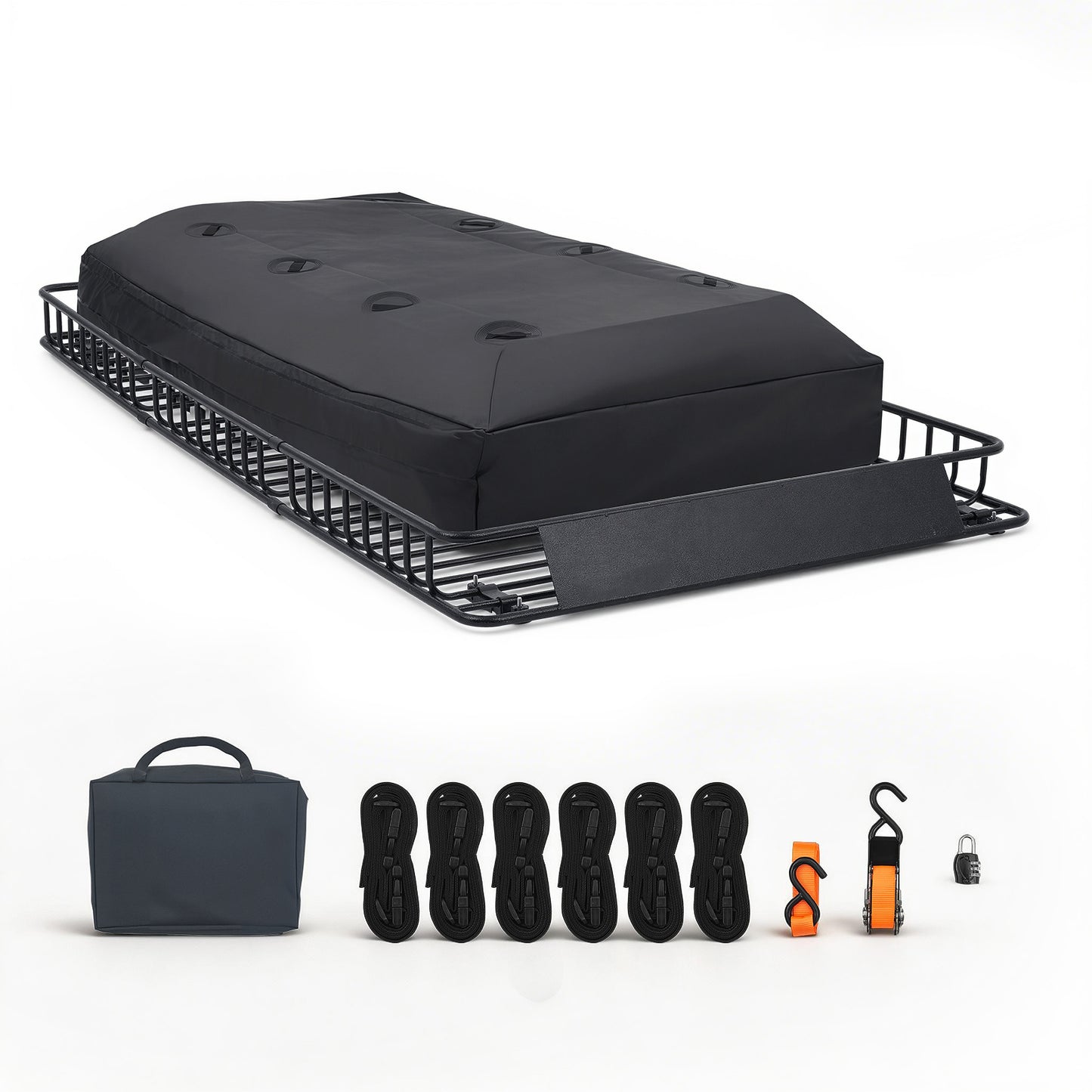 Roof Rack Cargo Basket, 90 x 50 x 6 in, Heavy Duty Roof Top Carrier Basket with Waterproof Rooftop Bag, Ratchet Straps, 250 lbs Capacity, All-Weather Car Top Luggage Holder, for SUV Truck Car image 10
