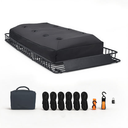 Roof Rack Cargo Basket, 90 x 50 x 6 in, Heavy Duty Roof Top Carrier Basket with Waterproof Rooftop Bag, Ratchet Straps, 250 lbs Capacity, All-Weather Car Top Luggage Holder, for SUV Truck Car image 10