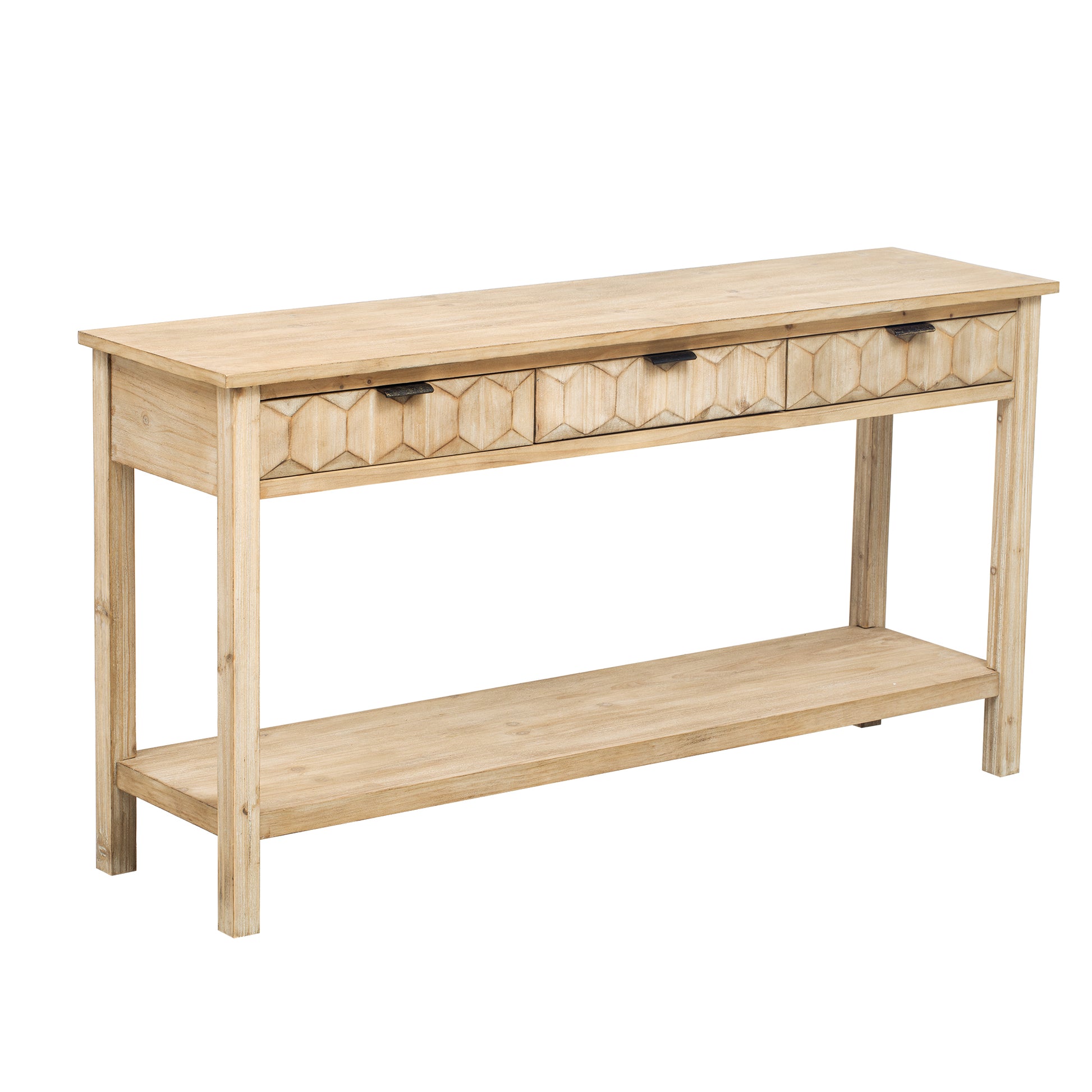 U_Style 58.3'' Fir Veneer Entryway Table with Honeycomb-patterned Fronts,Modern Stylish Console Table with 3 Drawers and Solid Fir legs,Suitable for Living Room,Entryway, Hallway, Study, Foyer image 11