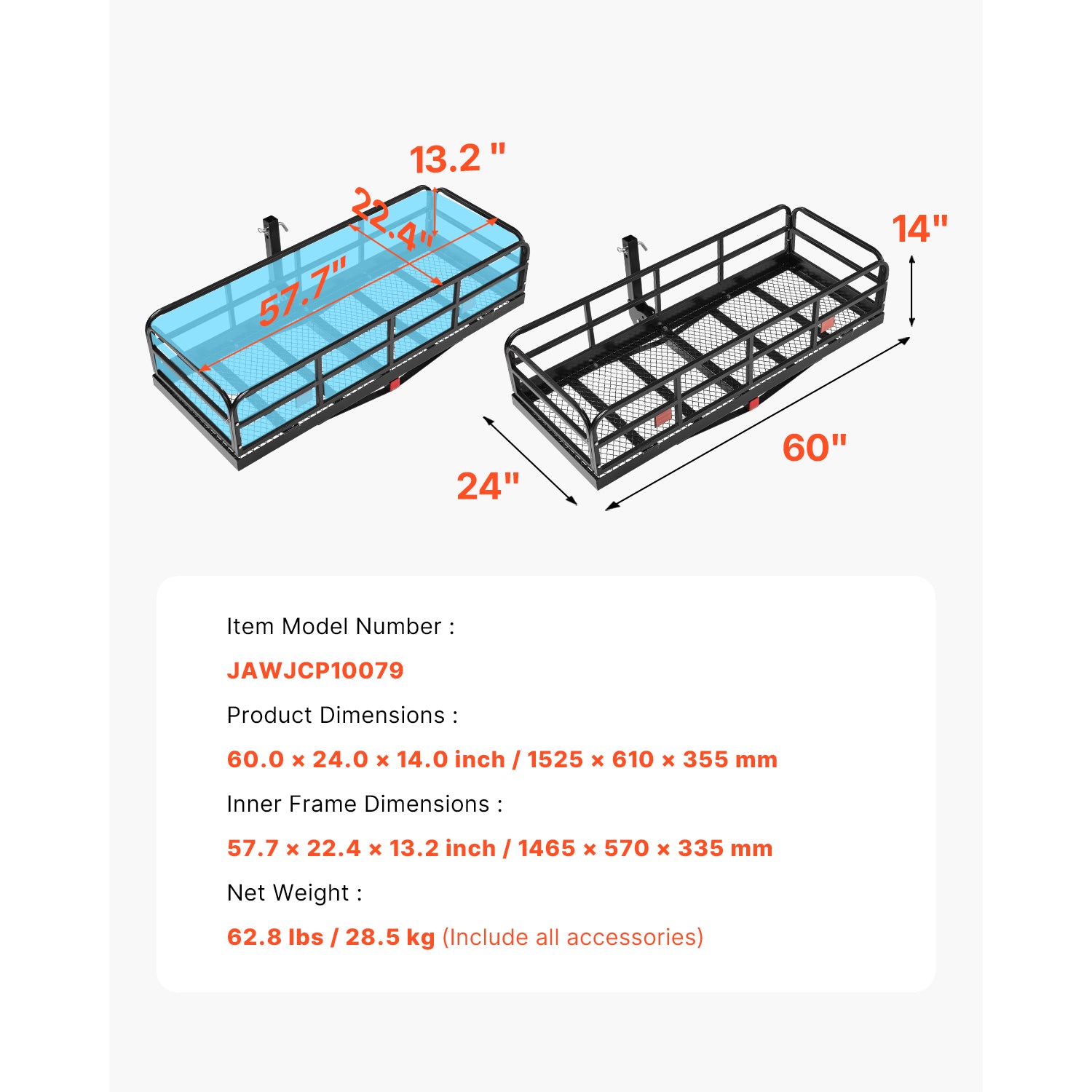 Folding hitch cargo carrier 500 lbs capacity - folded position
