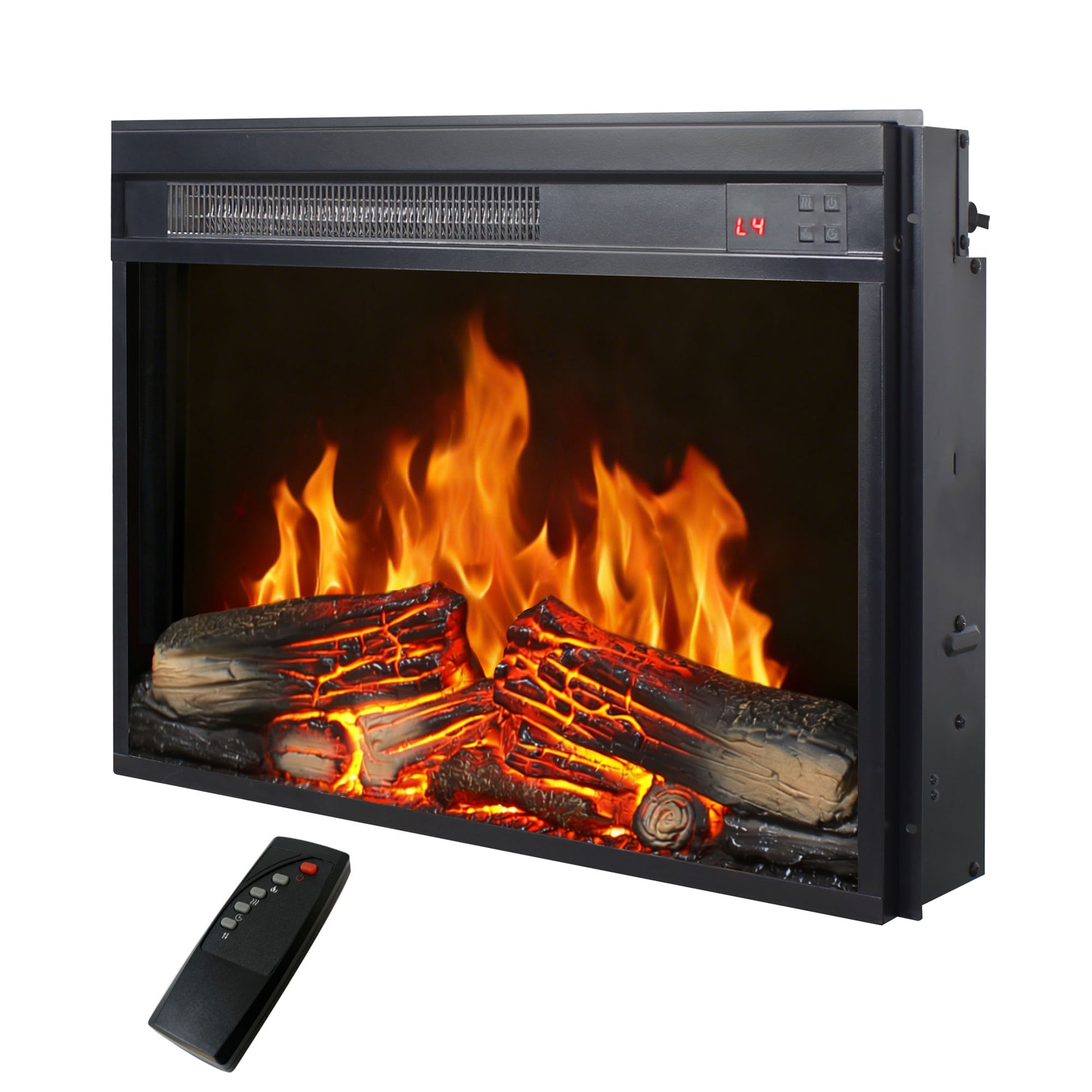 23 inch electric fireplace insert, ultra thin heater with log set & realistic flame, remote control with timer, overheating protection image 1