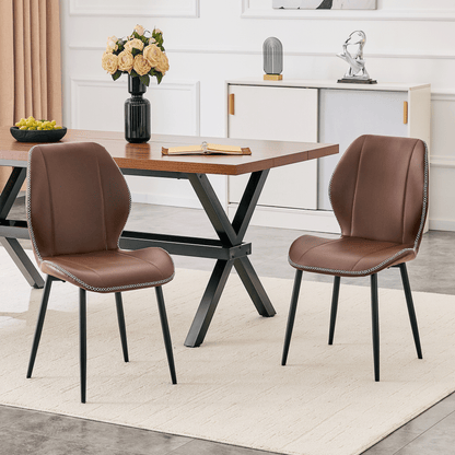 4-Pack Brown Coffee PU Leather Dining Chairs - Side Angle View