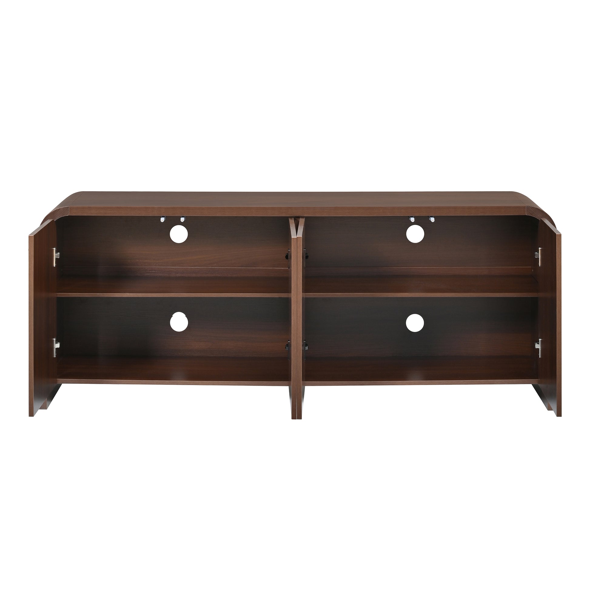 Farmhouse Curved Edge TV Stand with Large Cabinets for TVs up to 70", Minimalist Wood Grain Media Console with Cable Management, Mid Century TV Cabinet with Adjustable Shelves for Living Room, Walnut image 11