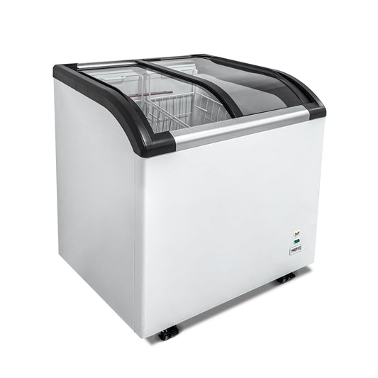 Curved Top Display Freezer 4.6 Cu.ft Sliding Glass Lid Ice Cream Freezers Commercial Mobile Chest Freezer with LED Lighting image 1