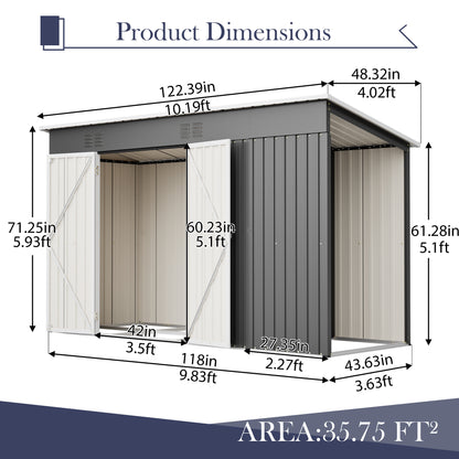 10'x4' Outdoor Metal Storage Shed for Garden Tools Lockable Door With Floor Frame image 2