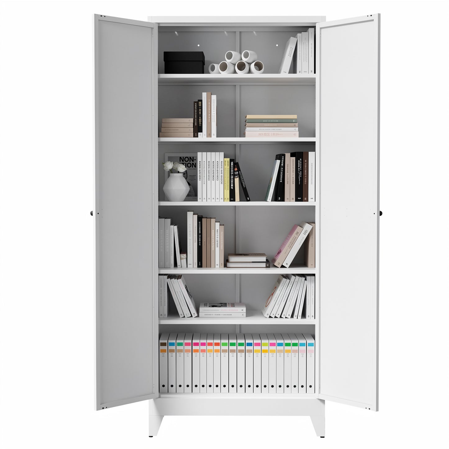 75" White Metal Kitchen Pantry Cabinet Adjustable Storage with 5 Shelves (110lb Capacity), Freestanding Kitchen Storage Cabinet with Adjustable Shelves, Dishware in Kitchen, Pantry, Dining Room image 12