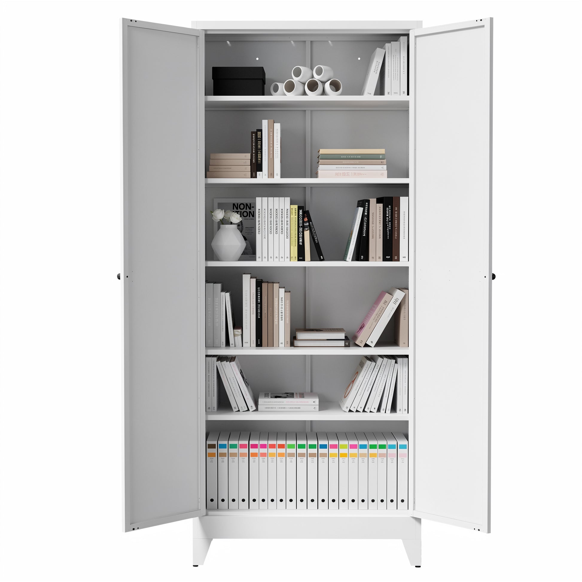 75" White Metal Kitchen Pantry Cabinet Adjustable Storage with 5 Shelves (110lb Capacity), Freestanding Kitchen Storage Cabinet with Adjustable Shelves, Dishware in Kitchen, Pantry, Dining Room image 12