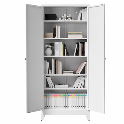 75" White Metal Kitchen Pantry Cabinet Adjustable Storage with 5 Shelves (110lb Capacity), Freestanding Kitchen Storage Cabinet with Adjustable Shelves, Dishware in Kitchen, Pantry, Dining Room image 12