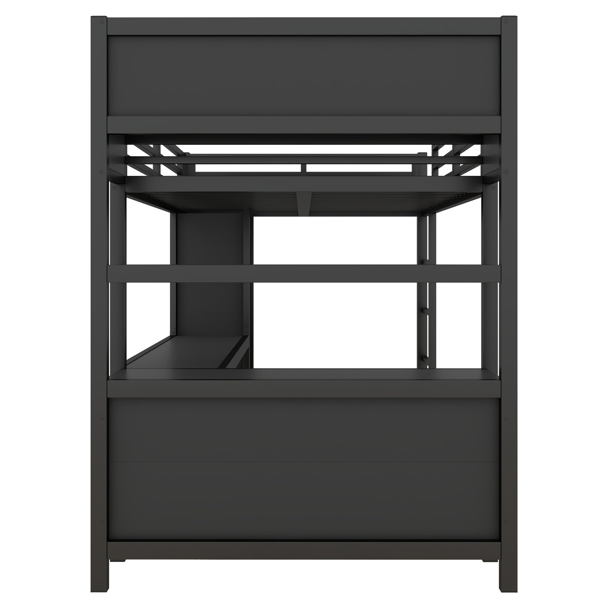 Metal Loft Bed with Wardrobe And L-shaped Desk, Full Size Loft Bed with Storage Cubes and Shelves, Heavy Duty Loft Bed for Kids Teens Adults, Black image 11