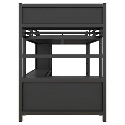 Metal Loft Bed with Wardrobe And L-shaped Desk, Full Size Loft Bed with Storage Cubes and Shelves, Heavy Duty Loft Bed for Kids Teens Adults, Black image 11
