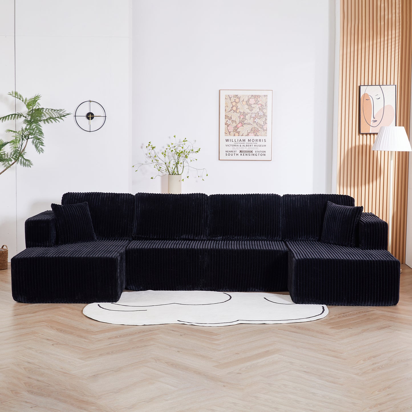 U shape Modular Sectional Sofa, Compressed Sectional Sofa Modern Minimalist Style Corduroy Couch, Sleeper Sofa for Living Room, Bedroom, Comfy Compressed Sofa Couch Space-Efficient,BLACK image 1