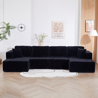 U shape Modular Sectional Sofa, Compressed Sectional Sofa Modern Minimalist Style Corduroy Couch, Sleeper Sofa for Living Room, Bedroom, Comfy Compressed Sofa Couch Space-Efficient,BLACK image 1
