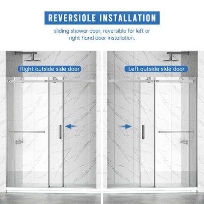 56-60" W × 72" H Frameless Sliding Shower Door,Waterproof Glass Shower Door with Upper Soft Closing System, 5/16" (8mm) Tempered Glass,Double Side Easy Clean Coat,Brushed Nickel image 12