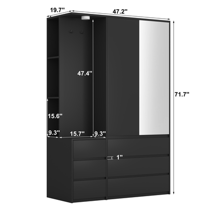 Wardrobe Closet 71.7" H, Bedroom Wooden Wardrobe with 2 Doors 6 Drawers, Modern Clothing Storage Cabinet Combination with Storage Shelves and Hanging Rail, Black image 3