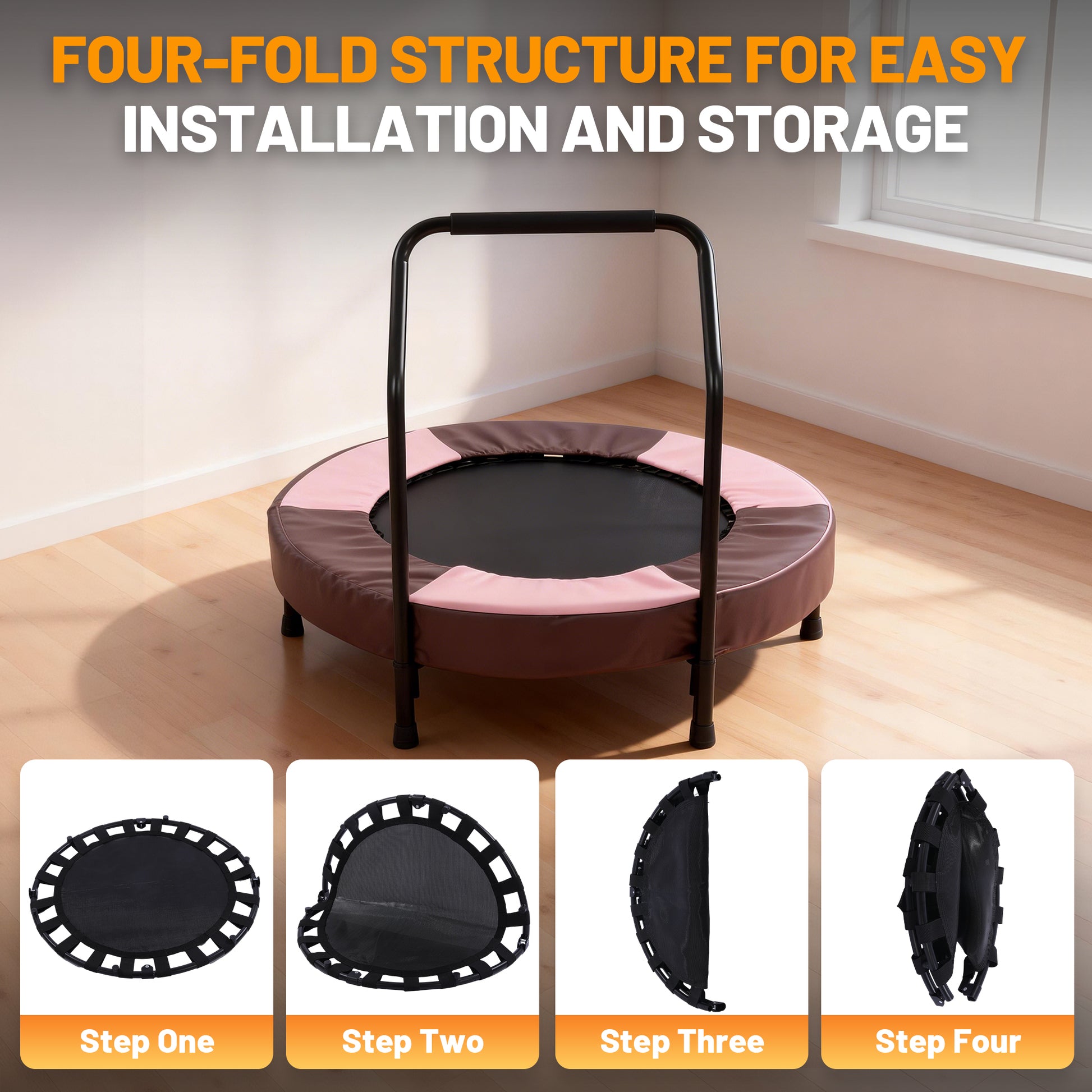 36 inch Nursery Trampoline for Kids, Ages 1 Year Plus, Mini Indoor Foldable Rebounder With Handle,Stable & Quiet,Toddler Trampoline Toys, for Boys & Girls,Bay Bungee Trampoline image 5