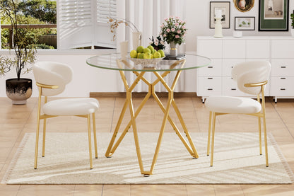 35.4-inch round tempered glass dining table, suitable for 1-4 people, space-saving small kitchen dining table, equipped with sturdy metal table legs, suitable for dining room, living room,Gold image 8