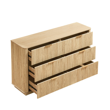 6 Drawers Dresser,55" Wide Modern Chest of Drawers Curved wave Design, Dresser TV Stand, Wood Drawer Organizer for Bedroom, Living Room, Hallway, Walnut,55.12''W x 15.75''D x 31.5''H. image 10