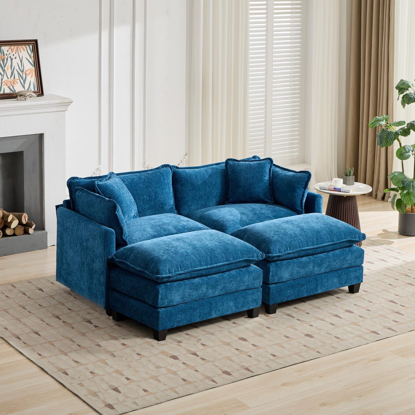 Cloud Sofa Ottoman only, Modern Sectional Couch, for Living Room Bedroom and Apartment, Comfy Double Layer Upholstered Seat Cushion, Breathable Chenille Fabric, Blue image 6