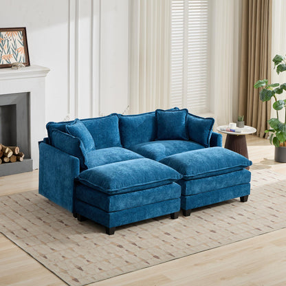 Cloud Sofa Ottoman only, Modern Sectional Couch, for Living Room Bedroom and Apartment, Comfy Double Layer Upholstered Seat Cushion, Breathable Chenille Fabric, Blue image 6