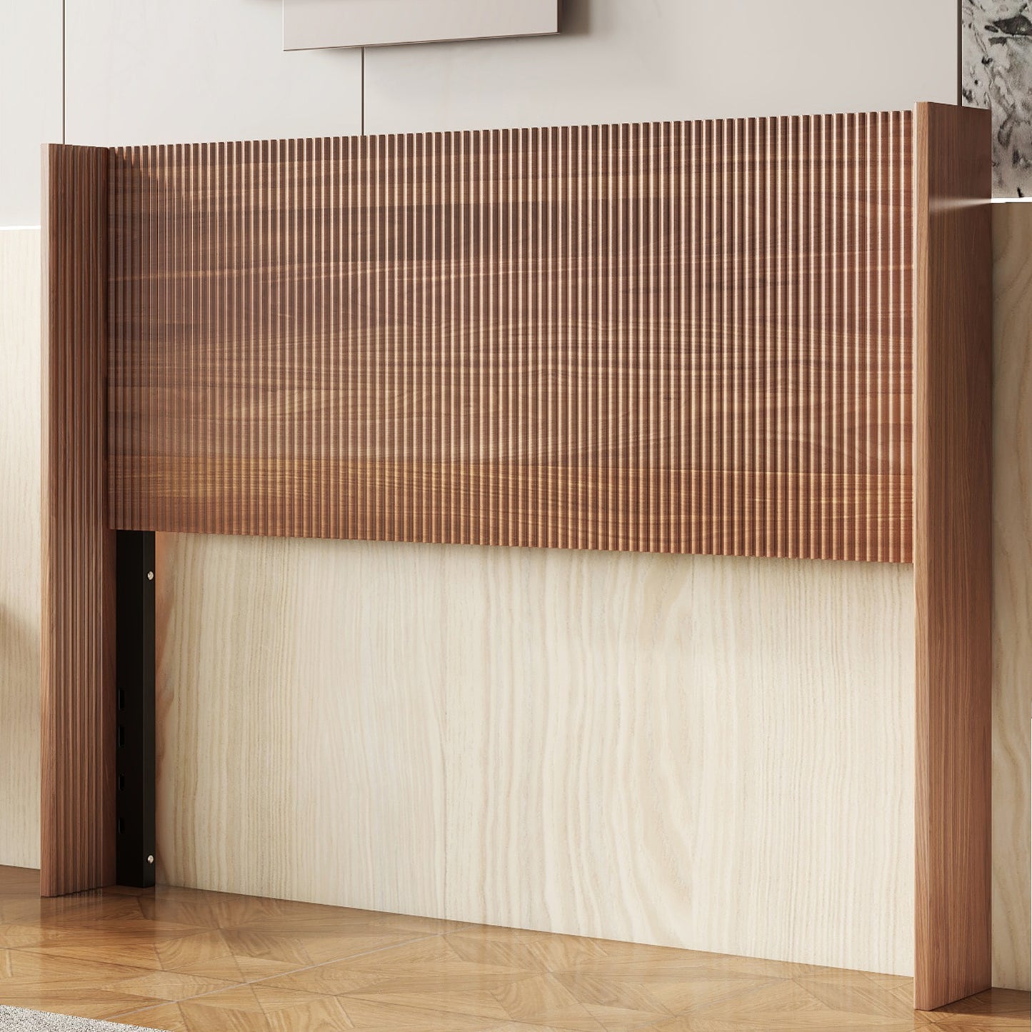 (Queen size) bed frame with a grooved and undulating lifting storage function, featuring a lifting storage feature, safe and beautiful / without noise, a wooden slat platform bed frame in a natural image 4