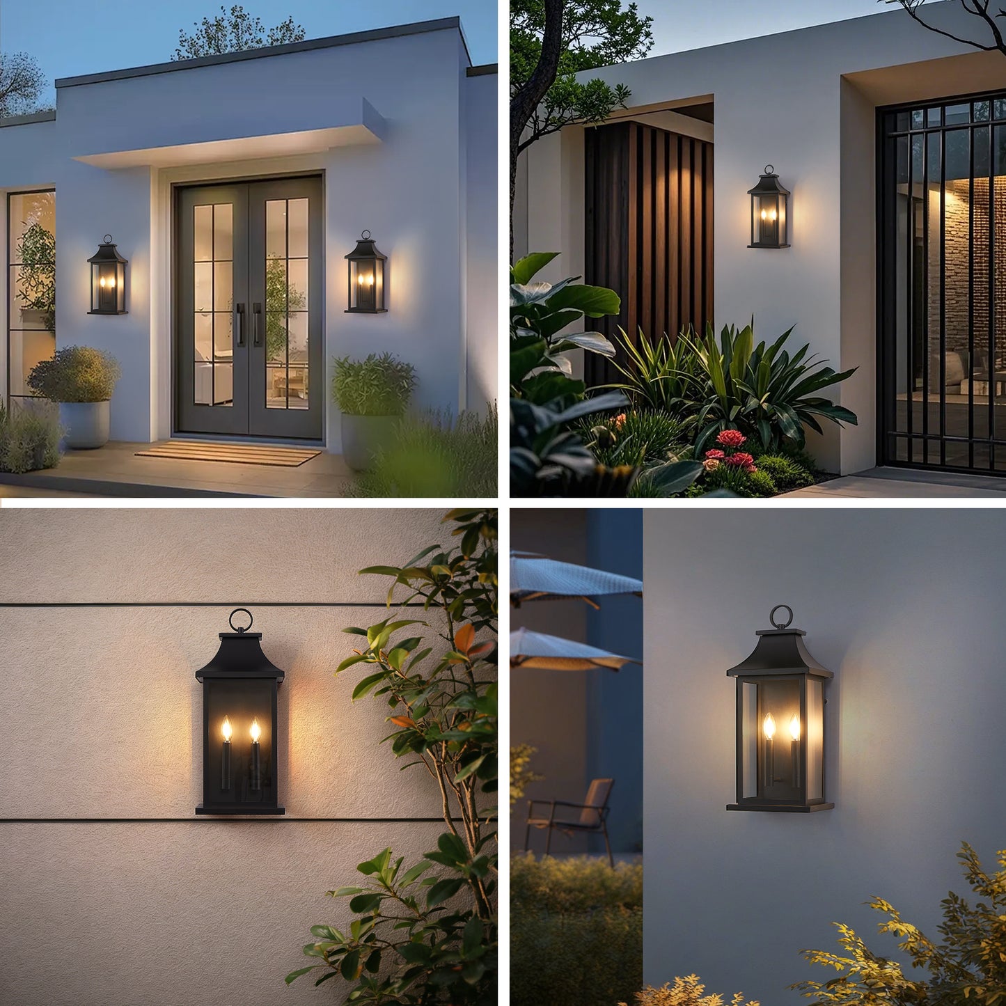 2-Pack Dusk to Dawn Outdoor Wall Lantern 2-Light, 22.2" Large Outside Wall Sconce, Modern Black Wall Light Fixture with Glass, Waterproof Exterior Lamp for House, Porch, Garage image 3