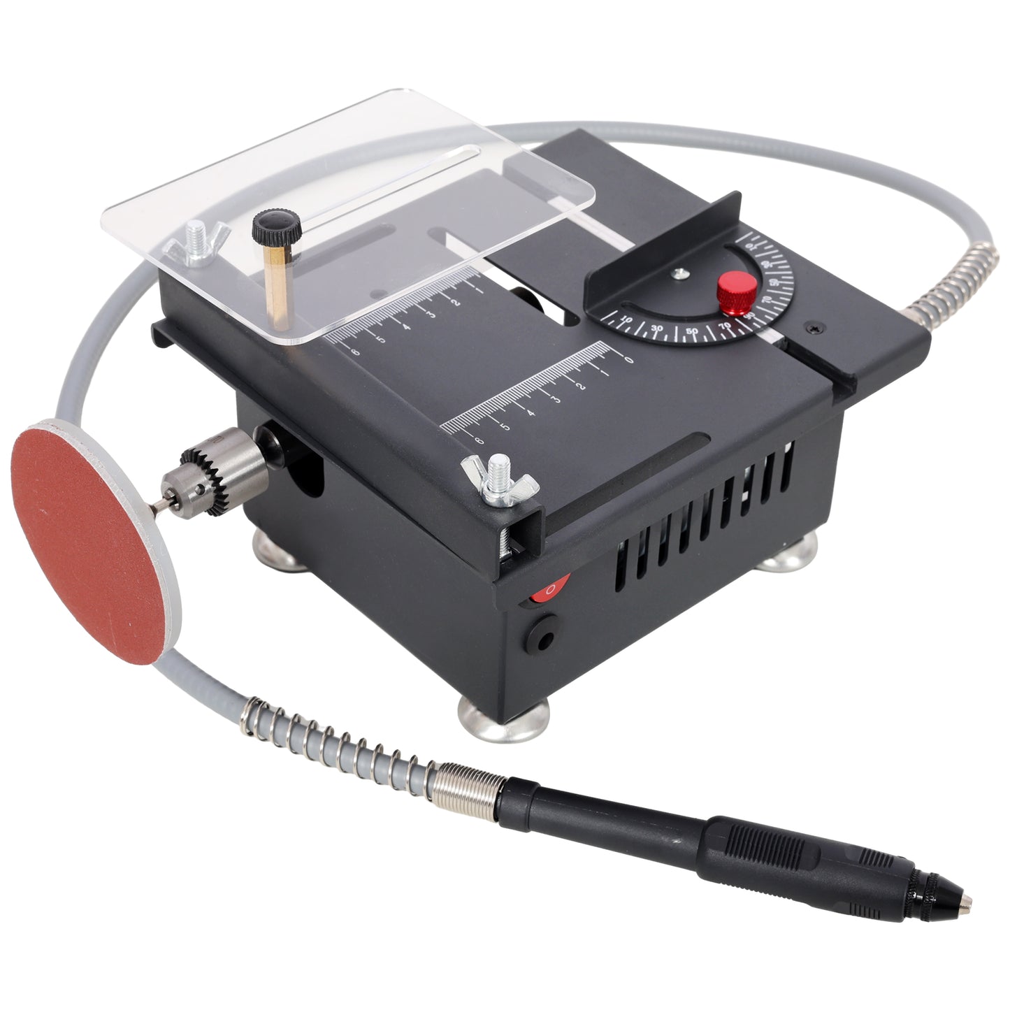 100W Multi-Functional Table Saw Mini Desktop Electric Saw Cutter Speed & Angle Adjustable 16MM Cutting Depth with Blade Flexible Shaft and More Accessories for Wood Plastic Acrylic Cutting image 2