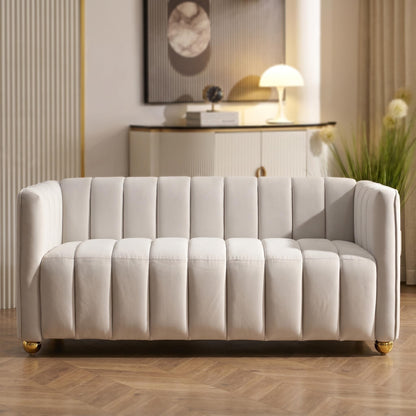 Modern Glam Vertical Channel Tuft Sofa, 82.7" Wide Leather Look Fabric Couch with Continuous Seat, Sturdy Wood Frame Comfort Cushioned Sofa for Apartment Lounge image 1