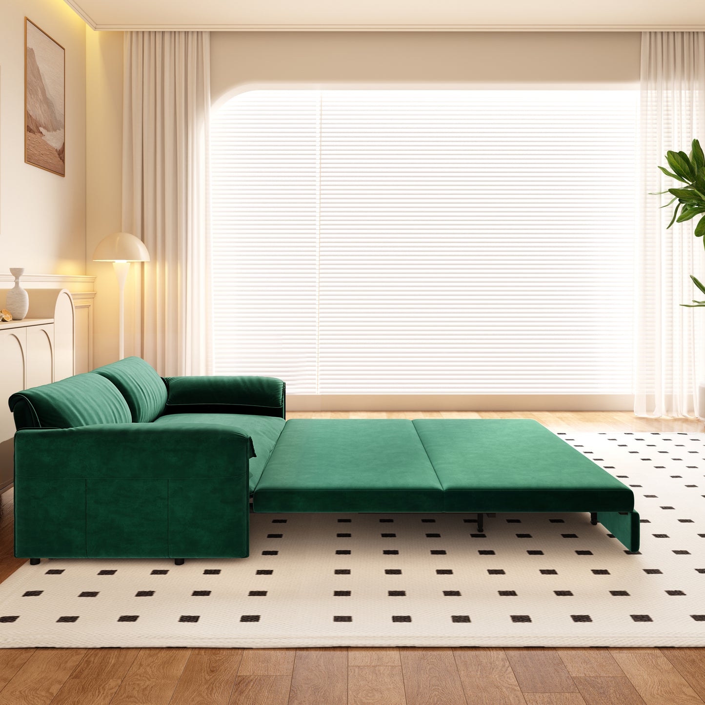 66" Queen Pull Out Sofa Bed, 3-in-1 Convertible Sleeper Sofa with Side Storage,Multi-Functional Velvet Loveseat Bed for Living Room,Bedroom,Apartment(Old Sku:W1885S00046/W1885S00116/W1885S00224) image 6