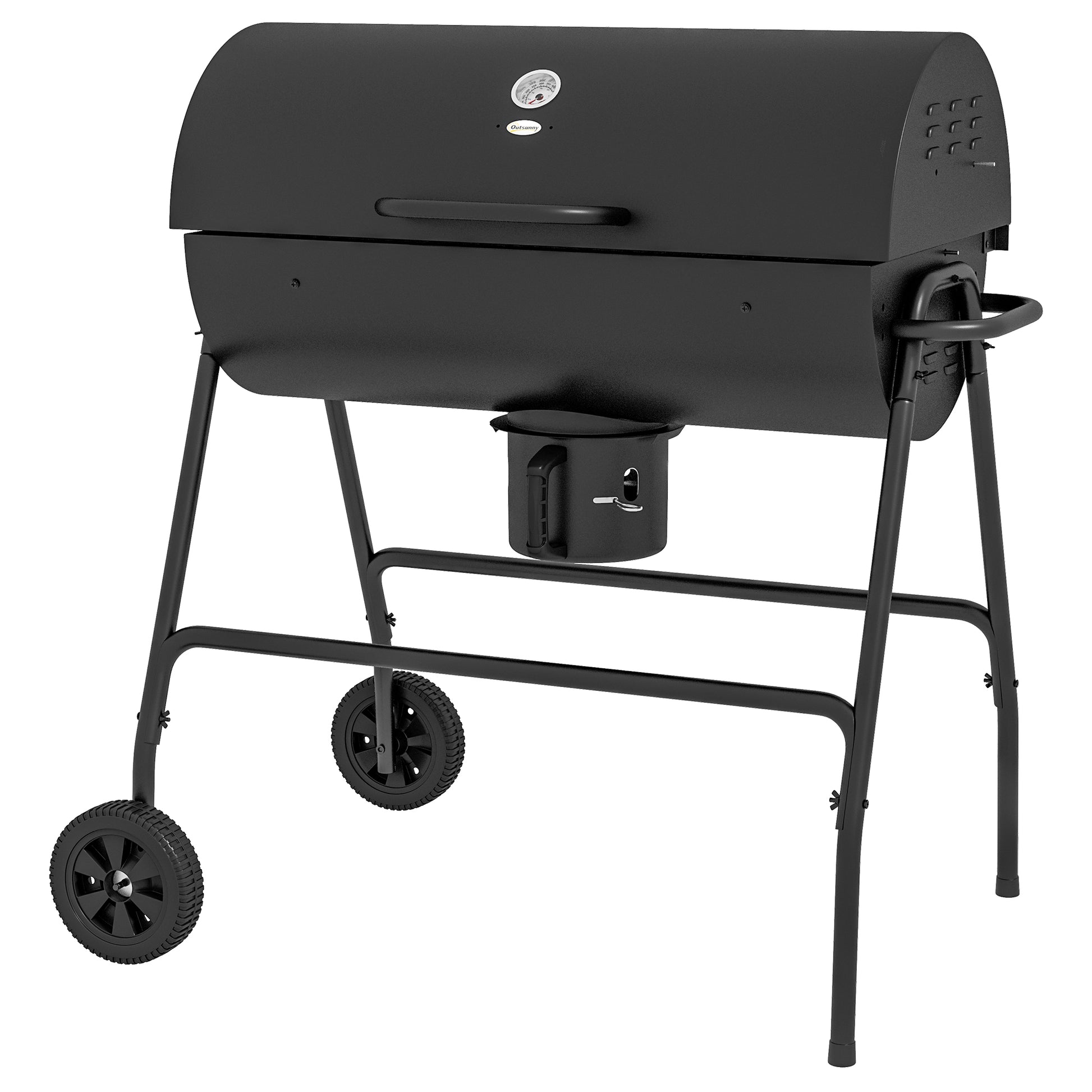 Outsunny Barrel Charcoal BBQ Grill with 420 sq.in. Cooking Area, Outdoor Barbecue with Wheels, Ash Catcher and Built-in Thermometer for Patio Picnic, Backyard Party, Black image 1
