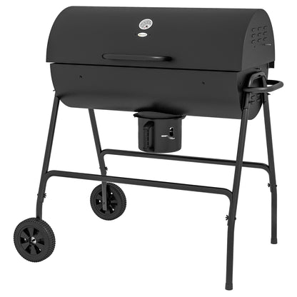 Outsunny Barrel Charcoal BBQ Grill with 420 sq.in. Cooking Area, Outdoor Barbecue with Wheels, Ash Catcher and Built-in Thermometer for Patio Picnic, Backyard Party, Black image 1