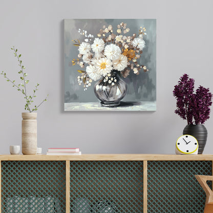 White chrysanthemum canvas wall art 24x24 farmhouse vintage bathroom decor
