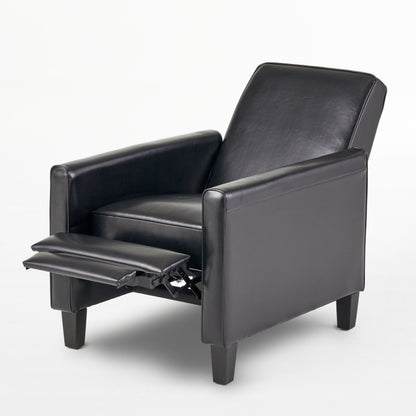 27.5" Push Back Recliner Chair Upholstered Recliner Armchair with Solid Beech Wood Legs for Living Room and Bedroom(Old SKU:52422.00PUBLK), Black image 9
