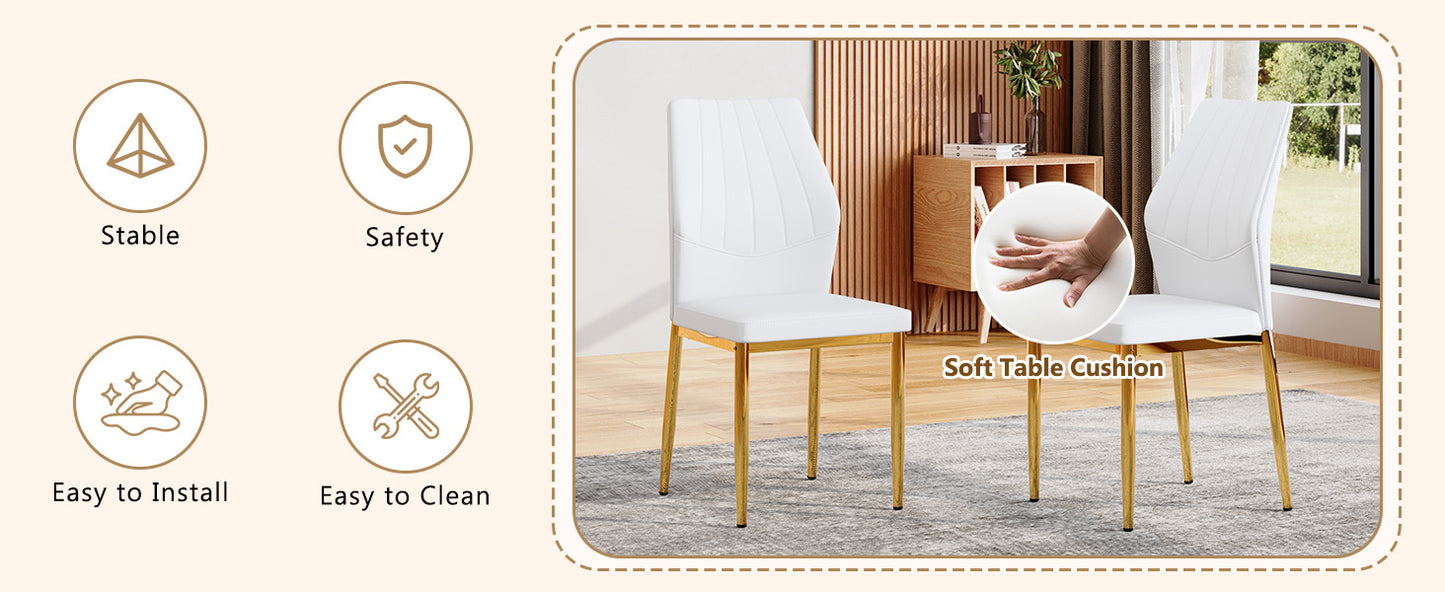 Set of 4 Gold - and - White Dining Chairs, 37 inches High: Ergonomic PU Backrest, Combines Comfort and Style.Perfectly blends comfort and elegance, Injecting more comfort and style into dining time. image 10