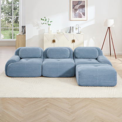 L-shaped modular sofa no assembly ergonomic design pet-friendly luxuryCorduroy Fabric fabric extra-wide curved armrests 32D high-resilience sponge for living rooms bedroom,Blue image 2