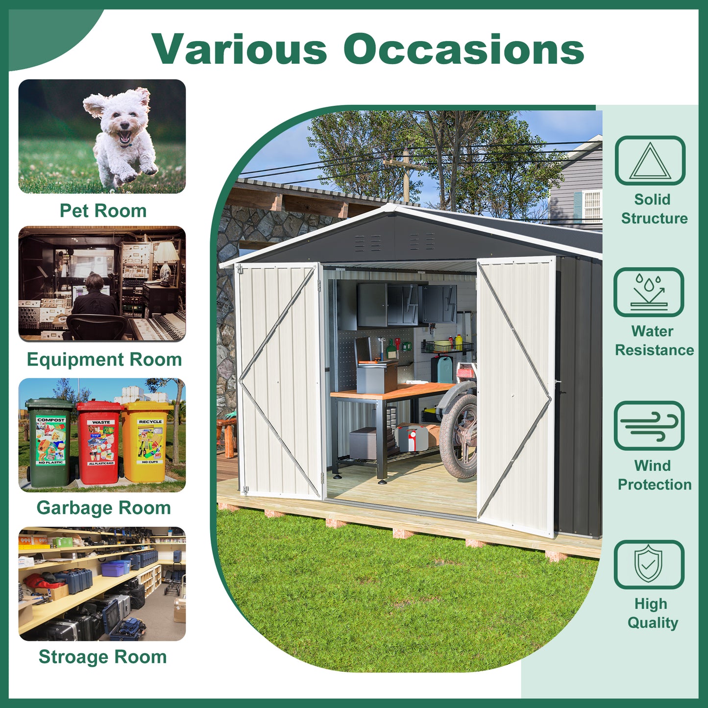 Outdoor Storage Shed 10x12 FT, Utility Metal Tool Storage with Lockable Doors and Updated Frame Structure, Large Metal Garden Shed for Backyard, Patio Lawn, Black image 6