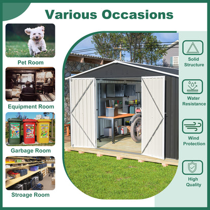 Outdoor Storage Shed 10x12 FT, Utility Metal Tool Storage with Lockable Doors and Updated Frame Structure, Large Metal Garden Shed for Backyard, Patio Lawn, Black image 6