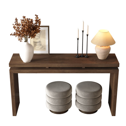 60'' Antique Brown Farmhouse Console Table - Retro Wooden Entryway Table with Double Board Suspension Design, Solid Wood & MDF, Sofa Table for Living Room image 7