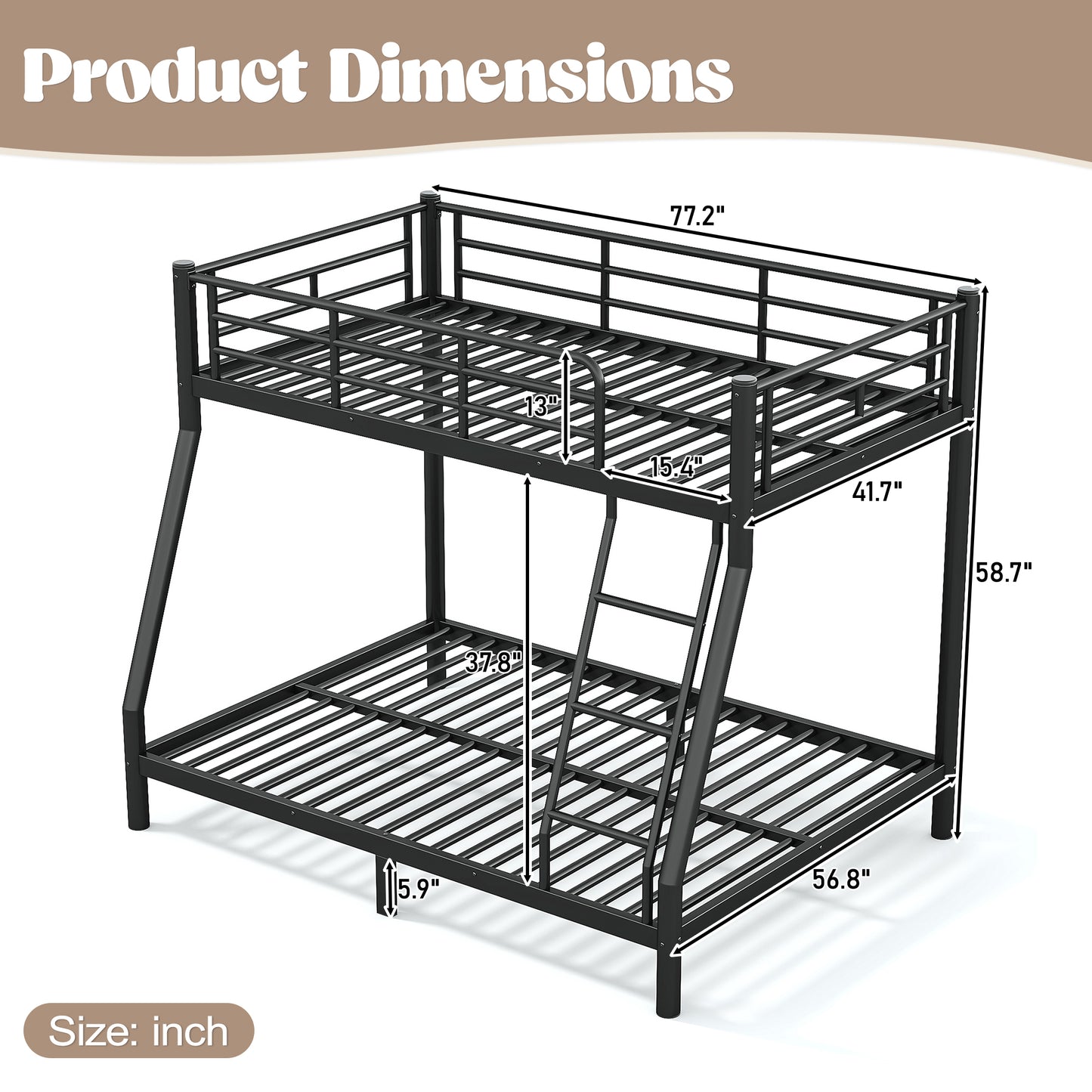 Twin over Full Size Metal Bunk Bed for Teens and Adults,Space-Saving/Noise Reduced/No Box Spring Needed, Round Tube, Black image 6