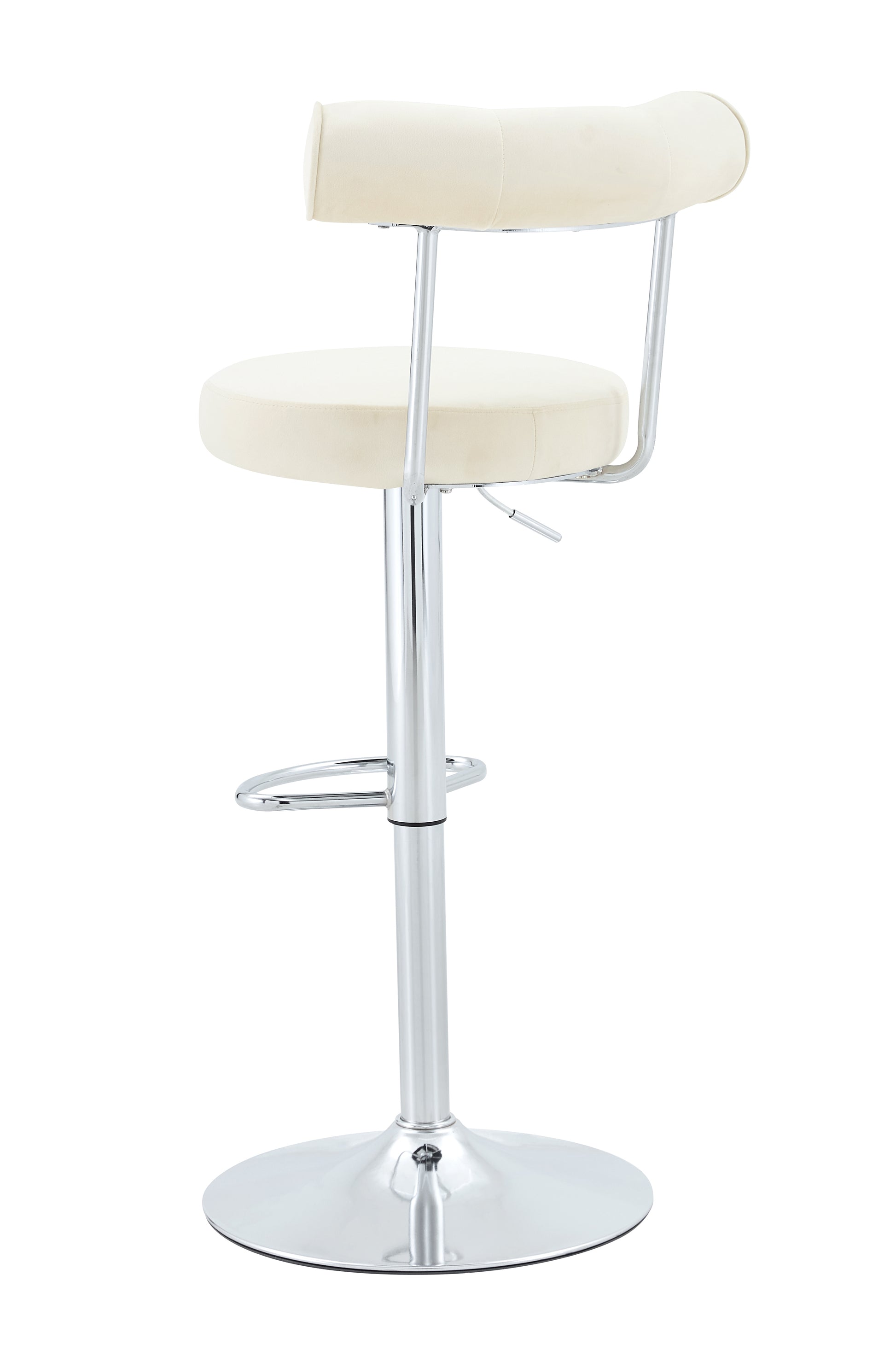 Soft Velvet Upholstered Swivel Adjustable Bar Chair with Chrome Silver Legs - Dining Room Living Room Bar Cafe Reception Desk Bar Stool(Off White, Set of 2) image 9