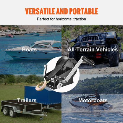 Hand Winch, 3500 lbs Pulling Capacity, Boat Trailer Winch Heavy Duty Rope Crank with 33 ft Polyester Strap and Two-Way Ratchet, Manual Operated Hand Crank Winch for Trailer, Boat or ATV Towing image 5