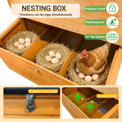 Chicken Coop, Double-House Wooden Chicken Coop For 6-8 Chickens With 3 Nesting Boxes And 2 Pull-Out Trays, Featuring A Foldable Ramp And Asphalt Roof image 8