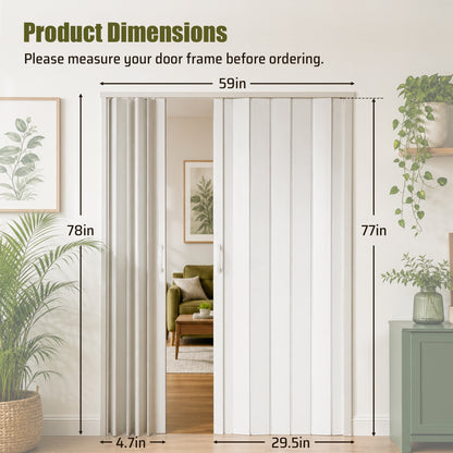 59"x77" PVC Accordion Folding Door, Double-Opening Heavy Duty Room Divider with Quiet Rollers & Dual Handles, Waterproof & Warp-Resistant – For Closet, Bedroom, Laundry image 2