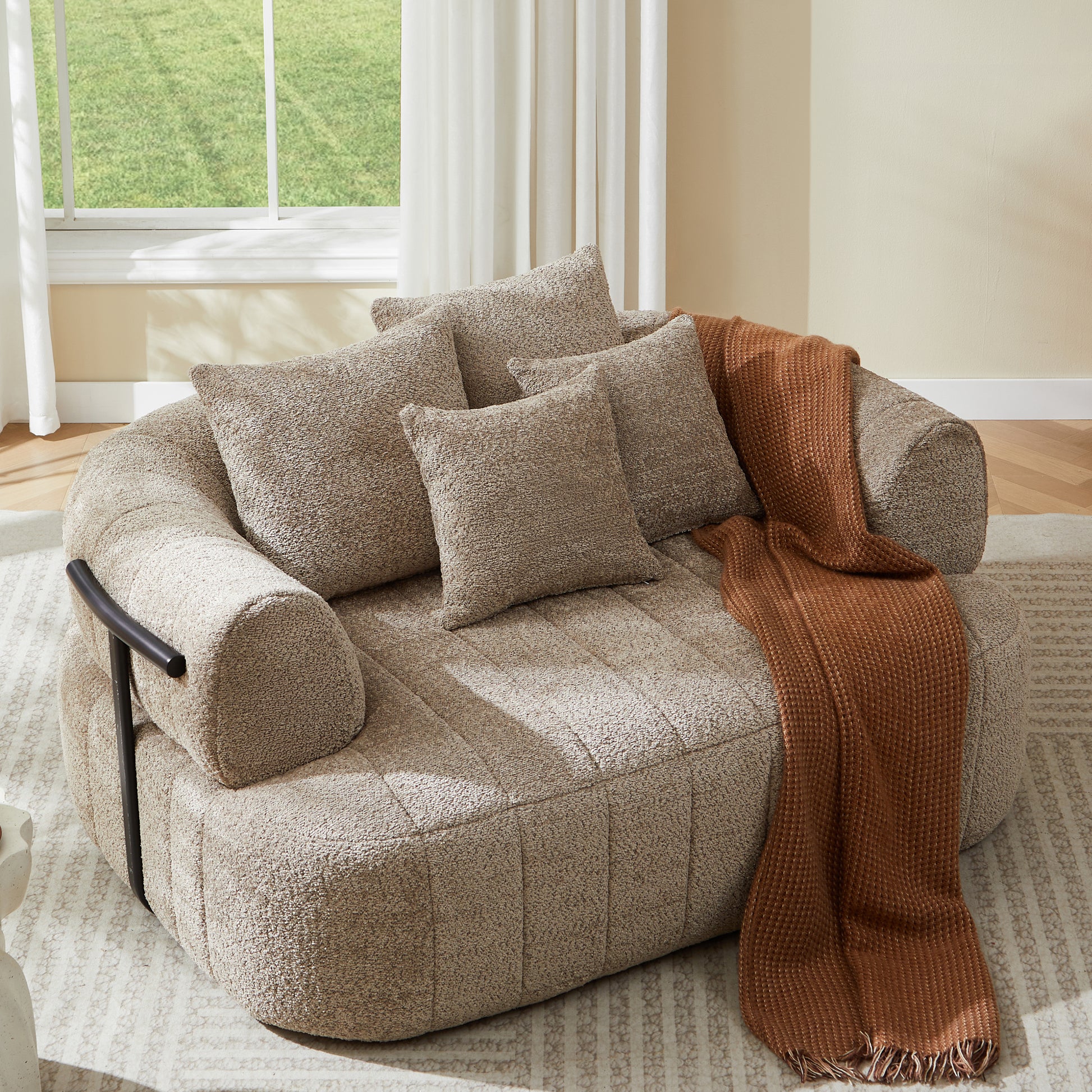 64" Oversized Boneless Chair Chaise Lounge Indoor with Metal Support, Upholstered Boucle Deep Seat Single Cloud Sofa Chair, Cozy Comfy Sofa Bed for Living Room & Bedroom image 7