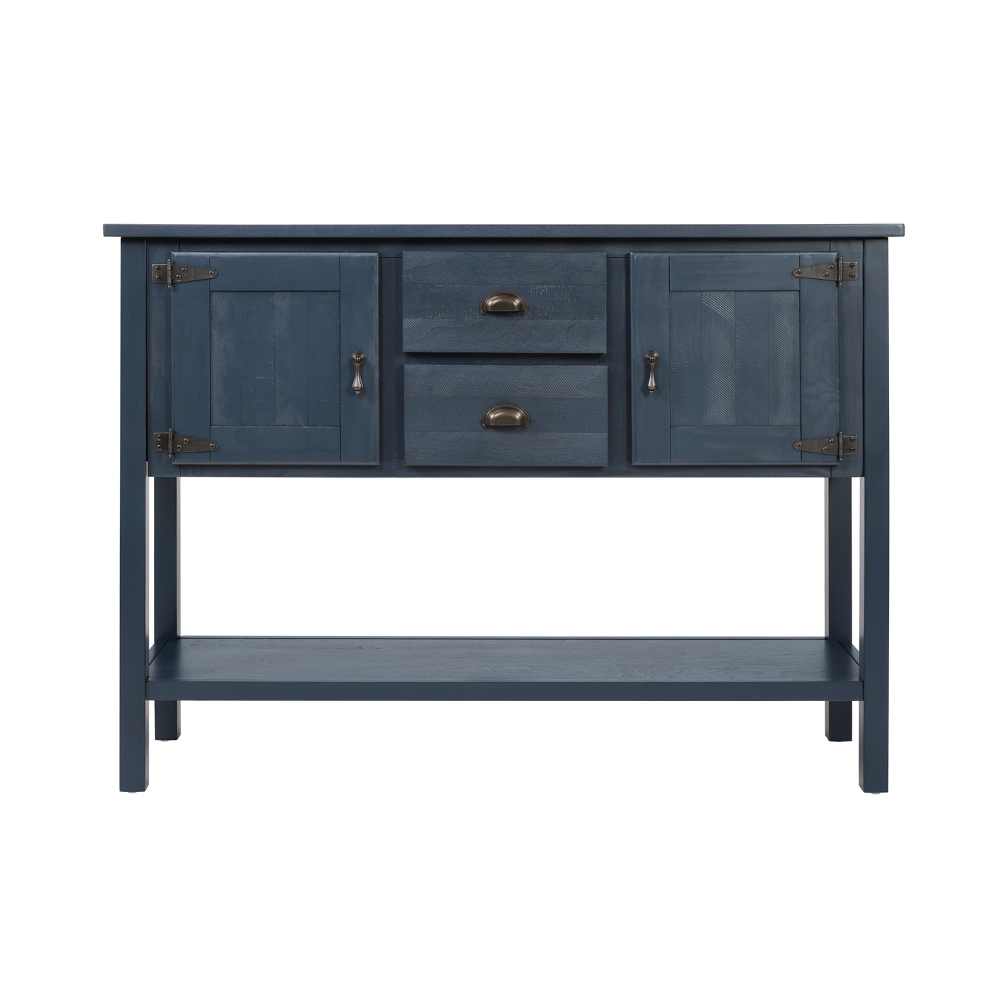 46'' Solid Wood Sideboard Console Table with 2 Drawers and Cabinets and Bottom Shelf, Retro Style Storage Dining Buffet Server Cabinet for Living Room Kitchen Dining Room(Navy Blue) image 12